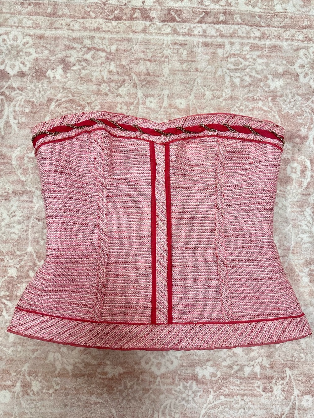 Tweed ❤️ WHBM Bustier Top W/ Gold Chain Details - Picture 1 of 11
